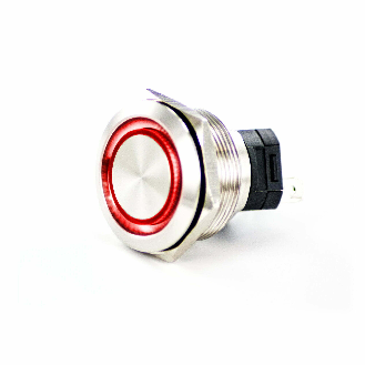 Bouton Poussoir Inox dia.25mm contact NO Momentané Couronne Lumineuse Rouge 12V cosses à souder-Lire la description