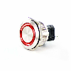 Bouton Poussoir Inox dia.25mm contact NO Momentané Couronne Lumineuse Rouge 12V cosses à souder