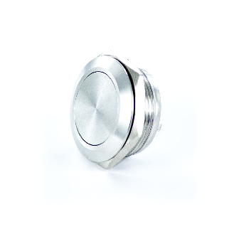 Bouton Poussoir Inox profil court dia.22mm contact NO Momentané Non lumineux, touche Rasante V-Lire la description