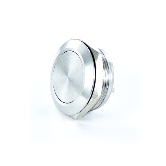 Bouton Poussoir Inox profil court dia.22mm contact NO Momentané Non lumineux, touche Rasante V-Lire la description