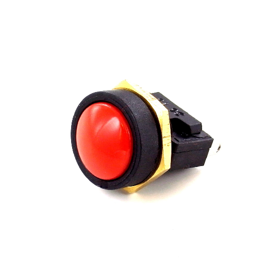 SOMV16SPSR1J<BR>Bouton Poussoir Interface dia.16 NONC, MOM, tche bombée rouge, cosses à souder-Lire la description