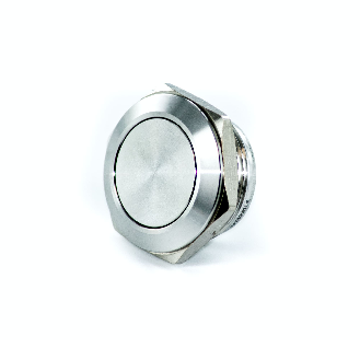 Bouton Poussoir Inox profil court dia.19mm contact NO Momentané Non lumineux, touche Rasante V-Lire la description