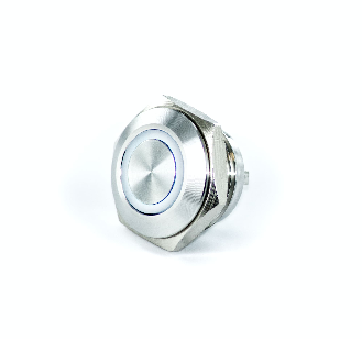 Bouton Poussoir Inox profil court dia.16mm contact NO Momentané Couronne Lumineuse Blanc 24V-Lire la description