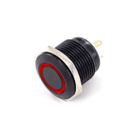 SOAV116EJAR<BR>Bouton Poussoir Alu noir NO Momen Tche Dep Cour Roug-Leggi tutto