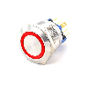 SOAV4ESR12<BR>Bouton Poussoir dia.22 Inox 1NO1NC couronne rouge 12V
