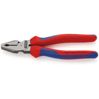 KNIPEX 02 02 180 SB Kraft-Kombizange mit Mehrkomponenten-Hüllen schwarz atramentiert 180 mm (SB-Karte/Blister)-Beschreibung lesen