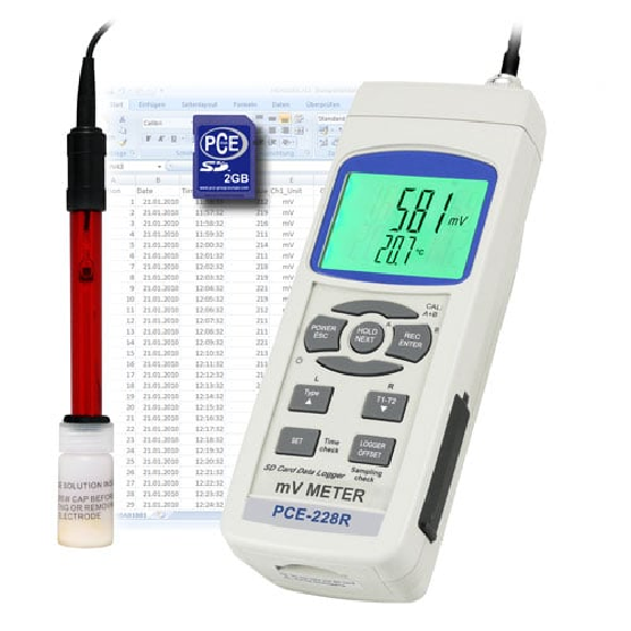 PCE Instruments Redox-Messgerät PCE-228-R inkl. Elektrode OPR-14 |inkl. Temperaturfühler TP-07 |RS-232-Beschreibung lesen