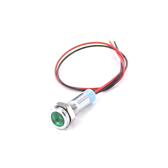 Indicateur LED dia06 LaitonNi rasant Vert 24V, fils 10cm-Lire la description