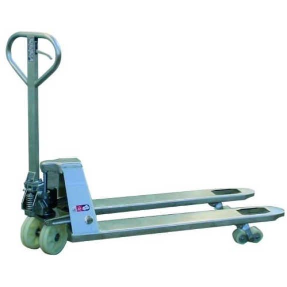 Transpaleta de acero inoxidable 1150 x 540 mm, capacidad 2500 kg-Leer más