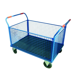 Plataforma malla 1.000 x 700 Altura barandilla 500 mm Ruedas macizas (500 kg)-Leer más