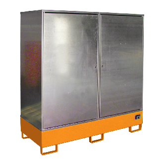 Gefahrstoff-Schrank GS-2, abschließbar, für max. 2x200l Fässer, Gelborange-Beschreibung lesen