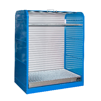 Gefahrstoff-Rollladenschrank RSG-2, mit verzinktem Gitterrostboden, max. 6x 60-l-Fässer, Lichtblau-Beschreibung lesen