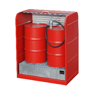 Gefahrstoff-Rollladenschrank RSG-1, max. 2x 200-l-Fässer, Feuerrot-Beschreibung lesen