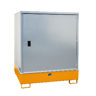 Gefahrstoff-Schrank GS-3, abschließbar, für max. 4x200l Fässer, Gelborange-Beschreibung lesen