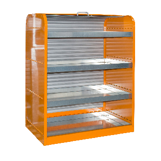 Gefahrstoff-Rollladenschrank mit 4 Kleingebindewannen-Beschreibung lesen