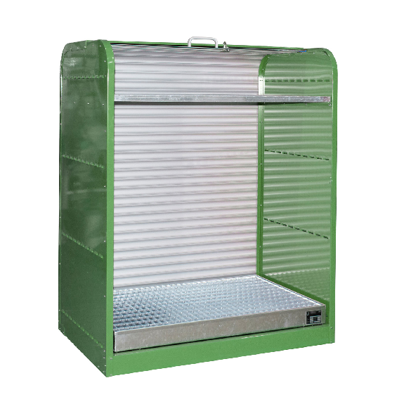 Gefahrstoff-Rollladenschrank RSG-2, mit verzinktem Gitterrostboden, max. 6x 60-l-Fässer, Resedagrün Gefahrstoff-Rollladenschrank RSG-2, mit verzinktem Gitterrostboden, max. 6x 60-l-Fässer, Resedagrün-Beschreibung lesen