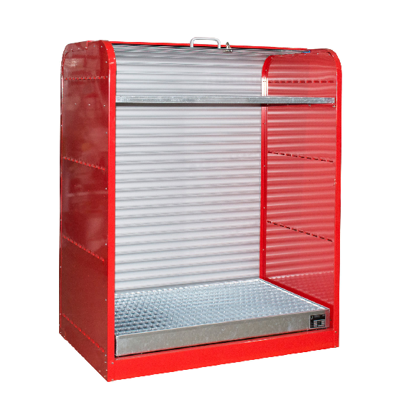 Gefahrstoff-Rollladenschrank RSG-2 mit verzinktem Gitterrostboden, max. 6x 60-l-Fässer, Feuerrot-Beschreibung lesen