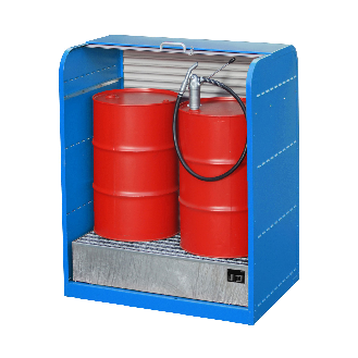 Gefahrstoff-Rollladenschrank RSG-1, max. 2x 200-l-Fässer, Lichtblau-Beschreibung lesen