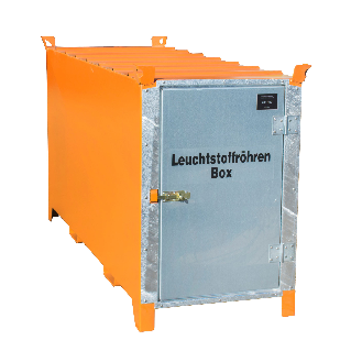 Leuchtstoffröhren-Box SL 200 nach ADR/RID 1.1.3.10c, Gelborange mit verzinkter Tür-Beschreibung lesen
