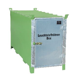 Leuchtstoffröhren-Box SL 200 nach ADR/RID 1.1.3.10c, Resedagrün mit verzinkter Tür-Beschreibung lesen