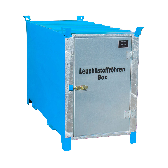 Leuchtstoffröhren-Box SL 150 nach ADR/RID 1.1.3.10c, Lichtblau mit verzinkter Tür-Beschreibung lesen