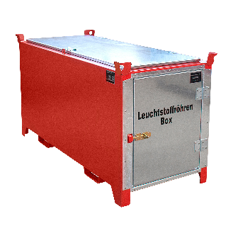 Leuchtstoffröhren-Box SL-D 200 nach ADR/RID 1.1.3.10c, Feuerrot mit verzinkter Tür und Deckel-Beschreibung lesen