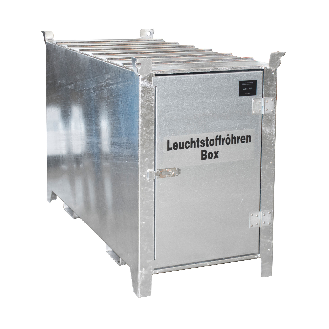 Leuchtstoffröhren-Box SL 200 nach ADR/RID 1.1.3.10c, feuerverzinkt mit verzinkter Tür-Beschreibung lesen