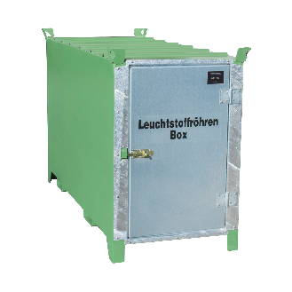 Leuchtstoffröhren-Box SL 150 nach ADR/RID 1.1.3.10c, Resedagrün mit verzinkter Tür-Beschreibung lesen