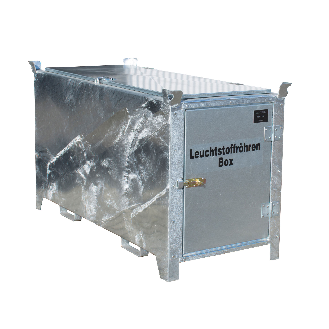 Leuchtstoffröhren-Box SL-D 150 nach ADR/RID 1.1.3.10c, feuerverzinkt mit verzinkter Tür und Deckel-Beschreibung lesen