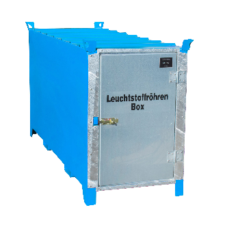Leuchtstoffröhren-Box SL 200 nach ADR/RID 1.1.3.10c, Lichtblau mit verzinkter Tür-Beschreibung lesen