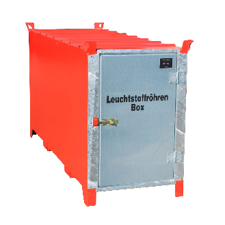 Leuchtstoffröhren-Box SL 200 nach ADR/RID 1.1.3.10c, Feuerrot mit verzinkter Tür-Beschreibung lesen