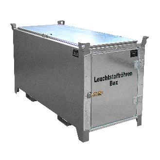 Leuchtstoffröhren-Box SL-D 200 nach ADR/RID 1.1.3.10c, Mausgrau mit verzinkter Tür und Deckel-Beschreibung lesen