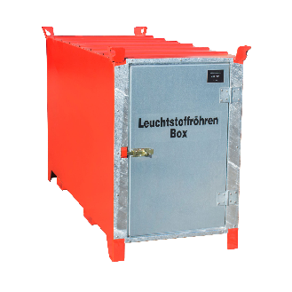 Leuchtstoffröhren-Box SL 150 nach ADR/RID 1.1.3.10c, Feuerrot mit verzinkter Tür-Beschreibung lesen