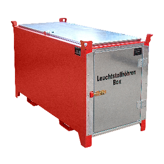 Leuchtstoffröhren-Box SL-D 150 nach ADR/RID 1.1.3.10c, Feuerrot mit verzinkter Tür und Deckel-Beschreibung lesen