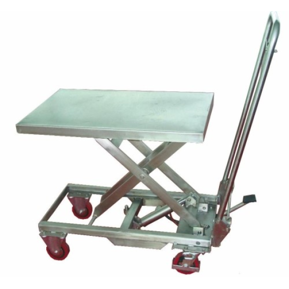 Mesa elevadora manual aluminio inoxidable 100 kg rodante-Leer más