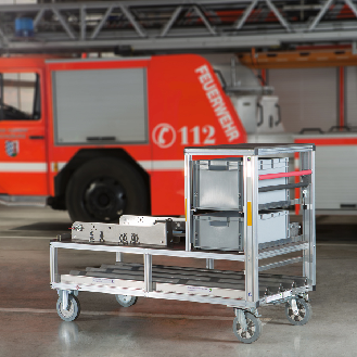 MUNK Rettungstechnik Rollcontainer Tragkraftspitze mit liegenden Saugschläuchen-Beschreibung lesen