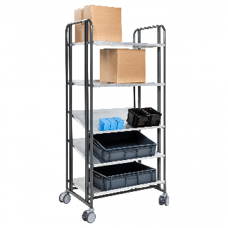 Kommissionierwagen Serie 168 in dunkelgrau 877x638x1850mm mit 5 einstellbaren Böden und Bremse-Beschreibung lesen