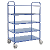Etagenwagen mit 5 Böden 900x440mm pulverbeschichtet in blau 24mm Rand ohne Bremse