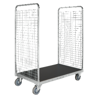 Kommissionierwagen verzinkt 1295x810x1700mm mit 2 Gitterwänden und Ladefläche aus Sperrholz ohne Bremse-Beschreibung lesen