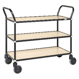 Design Servierwagen schwarz 3 Böden 760x430mm Birkenoptik-Beschreibung lesen