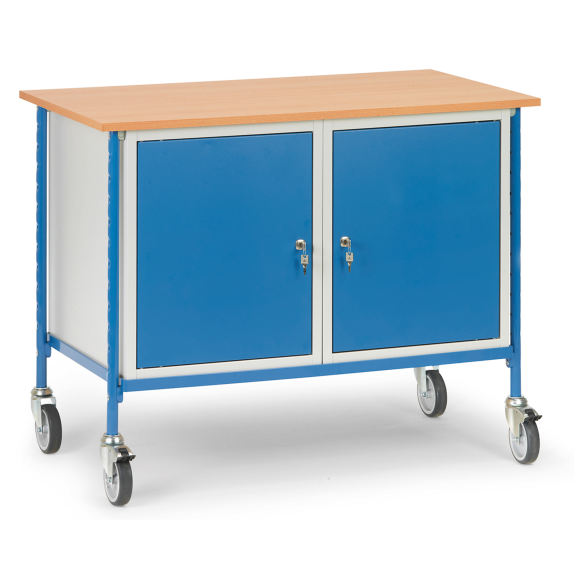 Rolltisch mit Boden aus Holz und Stahlschrank Rolltisch mit Boden aus Holz und Stahlschrank-Beschreibung lesen