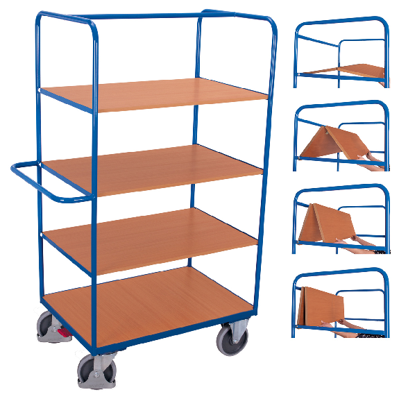 Hoher Etagenwagen, Wände offen mit 4 klappbaren Ladeflächen 975x700mm Hoher Etagenwagen, Wände offen mit 4 klappbaren Ladeflächen 975x700mm-Beschreibung lesen