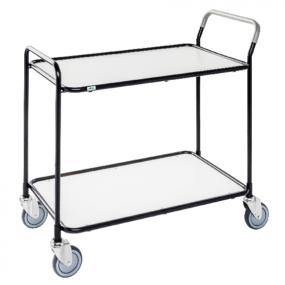 Kongamek Tischwagen aus lackiertem Stahlrohr 850x508mm Ladefläche in weiss mit 2 Etagen Kongamek Tischwagen aus lackiertem Stahlrohr 850x508mm Ladefläche in weiss mit 2 Etagen-Beschreibung lesen