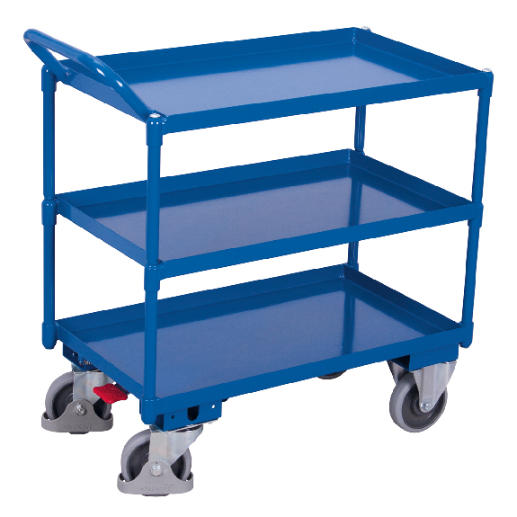 Tischwagen mit Wanne, gebogenem Schiebegriff und 3 Ladeflächen 995x695mm Tischwagen mit Wanne, gebogenem Schiebegriff und 3 Ladeflächen 995x695mm-Beschreibung lesen