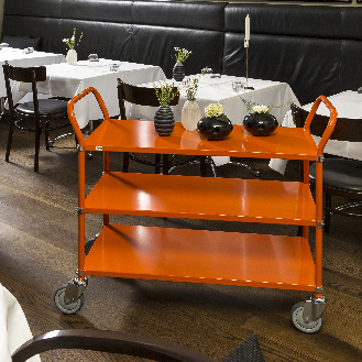 Kongamek Etagenwagen mit 3 Böden 900x440mm Orange mit Bremse-Beschreibung lesen