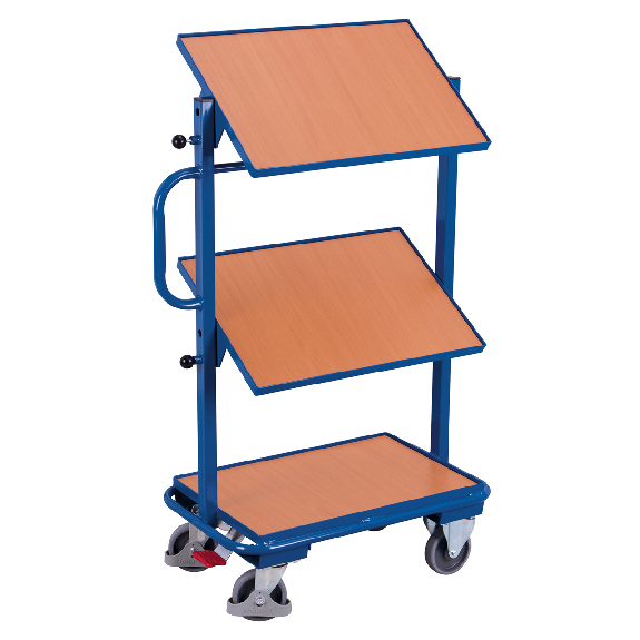VARIOfit Beistellwagen mit 3 offenen Holzböden, neigbar 610x410mm-Beschreibung lesen