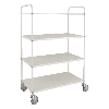Etagenwagen mit 4 Böden 900x440mm pulverbeschichtet in weiß 24mm Rand mit Bremse