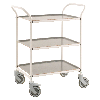 Kongamek Tablettwagen 770x495x960mm weiß pulverbeschichtet mit Bremse und 3 Tabletts in grau Kongamek Tablettwagen 770x495x960mm weiß pulverbeschichtet mit Bremse und 3 Tabletts in grau