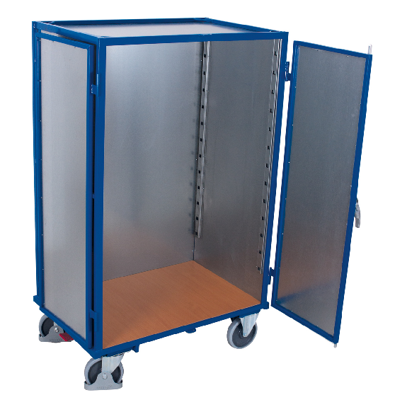 Etagenwagen aus Stahlblech mit Schiebebügel, Flügeltür, Treibriegel und 1045x685mm Etagenwagen aus Stahlblech mit Schiebebügel, Flügeltür, Treibriegel und 1045x685mm-Beschreibung lesen