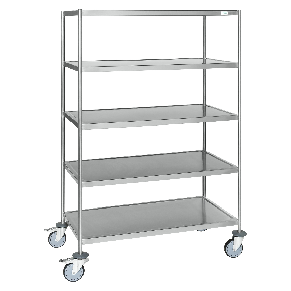 Edelstahl-Etagenwagen vollständig geschweißt, 5 Ladeflächen 1050x550mm Gummibereifung mit Bremse Edelstahl-Etagenwagen vollständig geschweißt, 5 Ladeflächen 1050x550mm Gummibereifung mit Bremse-Beschreibung lesen